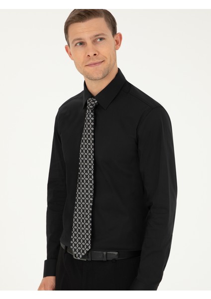 Erkek Siyah Slim Fit Pamuk Karışımlı Klasik Gömlek 50292265-VR046 modelleri