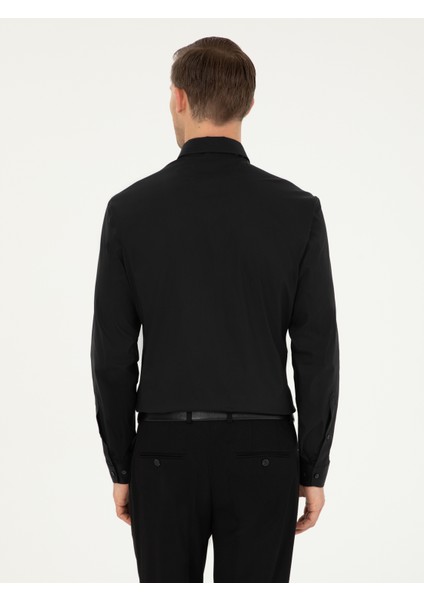 Erkek Siyah Slim Fit Pamuk Karışımlı Klasik Gömlek 50292265-VR046 indirimleri