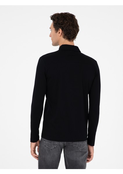 Erkek Siyah Regular Fit Polo Yaka Pamuklu Sweatshirt 50294327-VR046