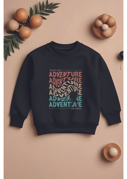 Özel Tasarım Adventure Exploring Baskılı Oversize Çocuk Sweatshirt 11134