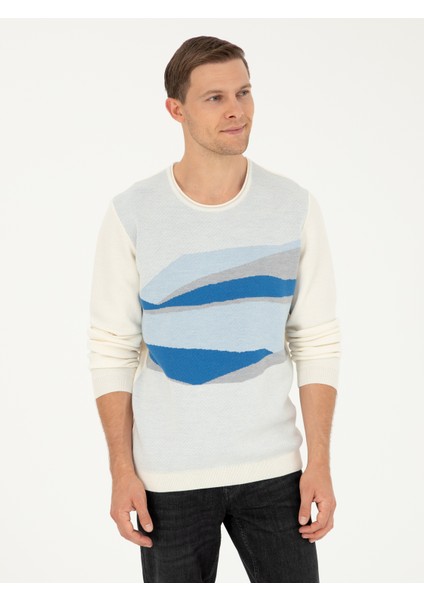 Erkek Beyaz Slim Fit Yün Karışımlı Bisiklet Yaka Triko Kazak 50271657-VR013