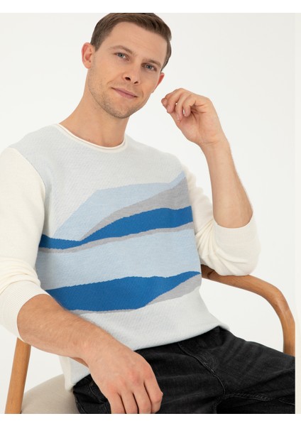 Erkek Beyaz Slim Fit Yün Karışımlı Bisiklet Yaka Triko Kazak 50271657-VR013 fiyatları