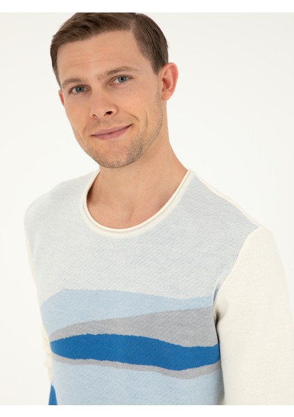 Erkek Beyaz Slim Fit Yün Karışımlı Bisiklet Yaka Triko Kazak 50271657-VR013 modelleri