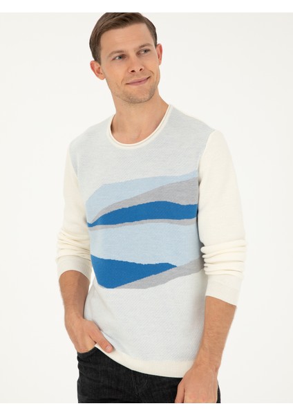 Erkek Beyaz Slim Fit Yün Karışımlı Bisiklet Yaka Triko Kazak 50271657-VR013 fırsatları