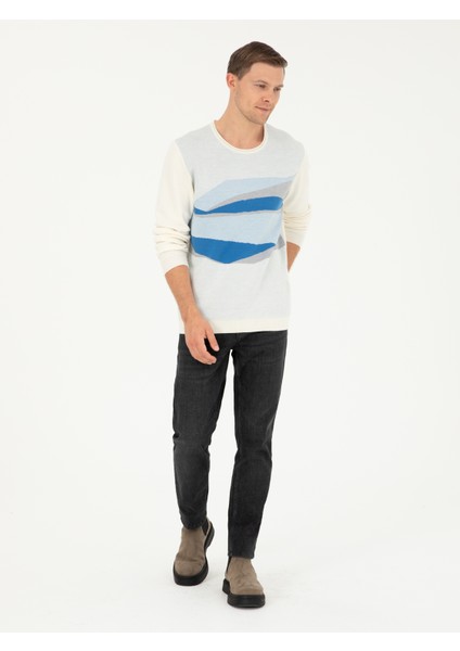 Erkek Beyaz Slim Fit Yün Karışımlı Bisiklet Yaka Triko Kazak 50271657-VR013 indirimleri