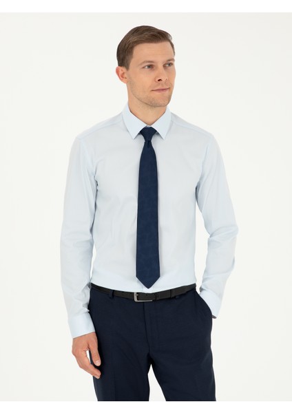 Erkek Açık Mavi Slim Fit Pamuk Karışımlı Klasik Gömlek 50292265-VR003