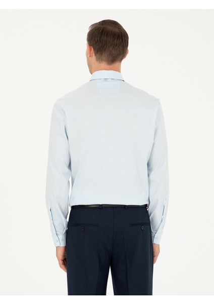 Erkek Açık Mavi Slim Fit Pamuk Karışımlı Klasik Gömlek 50292265-VR003 indirimleri
