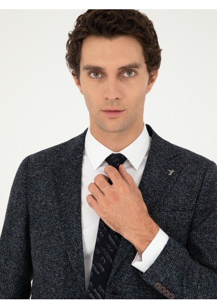 Erkek Lacivert Slim Fit Yün Karışımlı Flanel Ceket 50290527-VR033 fiyatları