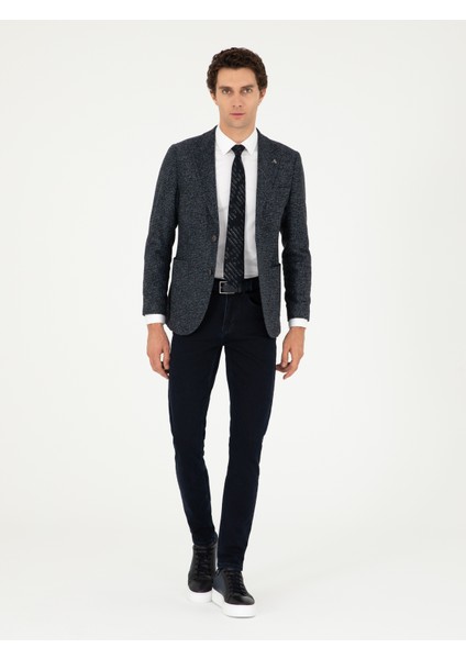 Erkek Lacivert Slim Fit Yün Karışımlı Flanel Ceket 50290527-VR033 fırsatları