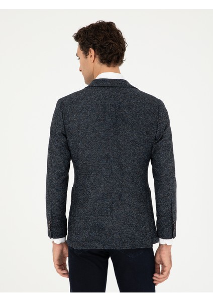 Erkek Lacivert Slim Fit Yün Karışımlı Flanel Ceket 50290527-VR033 indirimleri