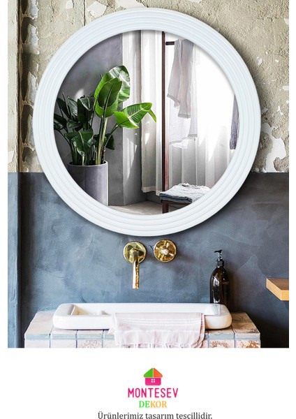 Zümrüt Ahşap Beyaz Dekoratif Yuvarlak Ayna İşlemeli Ahşap Banyo Aynası Duvar Aynası Tekli fiyatları