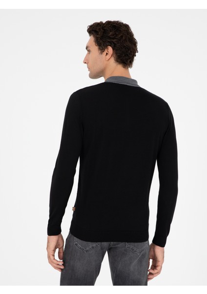 Erkek Siyah Slim Fit Polo Yaka Fermuarlı Triko Kazak 50293786-VR046 indirimleri