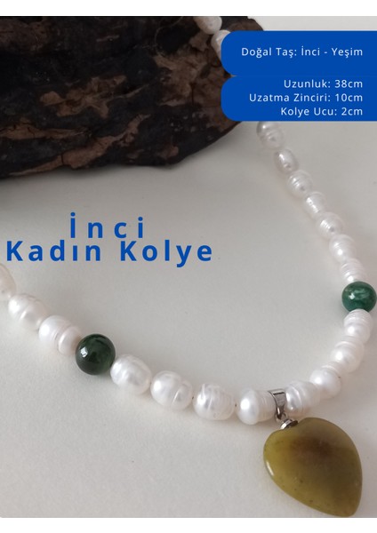 Ayre Style Inci -  Yeşim Kadın Kolye - Ayarlanabilir Inci Kolye -Yeşim Kalp Kolye