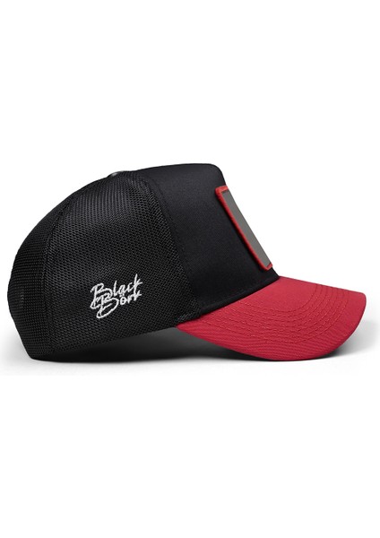 V1 Trucker Samuray - 5sk Kod Logolu Unisex Kırmızı Siperli-Siyah Şapka
