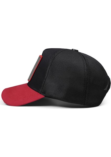 V1 Trucker Samuray - 5sk Kod Logolu Unisex Kırmızı Siperli-Siyah Şapka