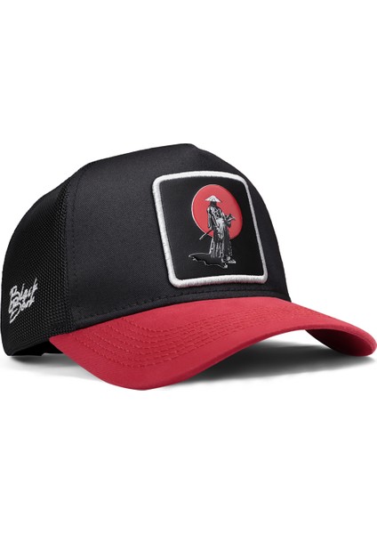 V1 Trucker Samuray - 10 Kod Logolu Unisex Kırmızı Siperli-Siyah Şapka