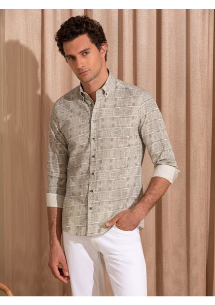Erkek Haki Slim Fit Uzun Kollu Gömlek 50265455-VR027