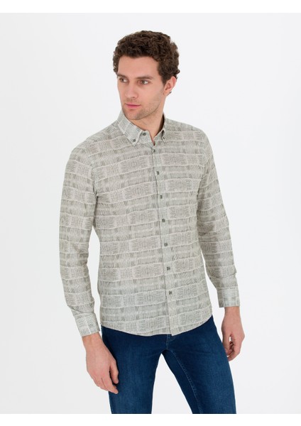 Erkek Haki Slim Fit Uzun Kollu Gömlek 50265455-VR027 fiyatları