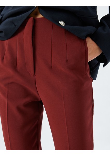 Yüksek Bel Cigarette Kumaş Pantolon Slim Fit Cepli
