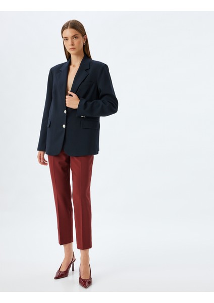 Yüksek Bel Cigarette Kumaş Pantolon Slim Fit Cepli