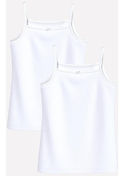 Buxe Beyazı Kare Yaka Basic Askılı Kız Çocuk Atlet 2'li