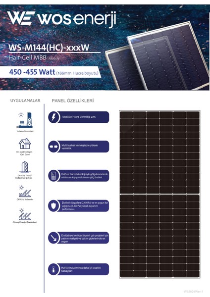 Güneş Paneli Half Cut 450W Watt Monokristal Perc 144 Hücreli Solar Panel