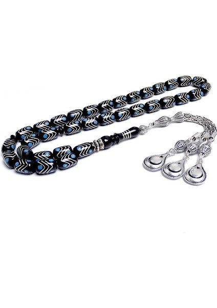 Erzurum Oltu Taşı Tesbih Üzeri Gümüş ve Firuze Tasarım fiyatları