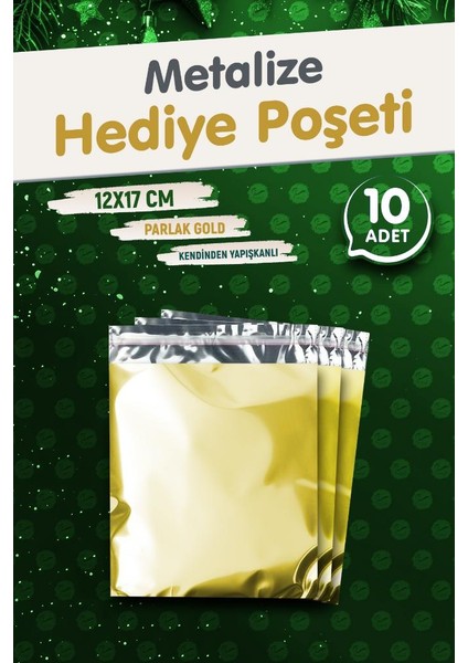 Yapışkanlı Metalize Hediye Paketi Poşeti 12X17CM Gold 10 Adet Yeni Yıl Yılbaşı Hedyapışkanlı Metalize Hediye Paketi Poşeti 12X17CM Gold 10 Adet Yeni Yıl Yılbaşı Hediye Paketi Iye Paketi -T1086