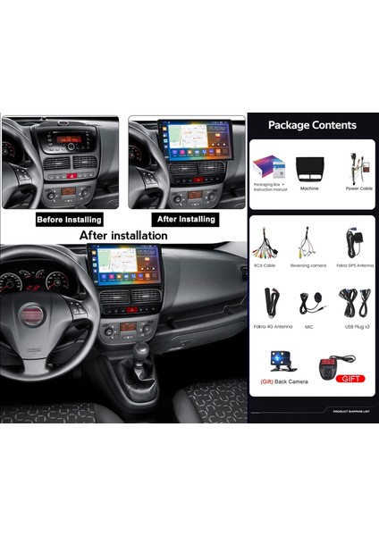 Fıat Doblo 2010-2015 Multimedya Navigasyon Usb Kamera Carplayer fiyatları