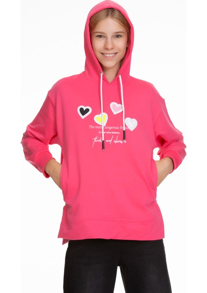 Kız Çocuk Kalp Baskılı Sweatshirt Hoodie PX161.3