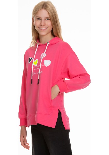 Kız Çocuk Kalp Baskılı Sweatshirt Hoodie PX161.3