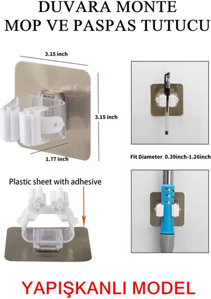 Paspas Süpürge Fırça ve Mop Askısı Sap Tutucu Mutfak Banyo Askı 1 Adet
