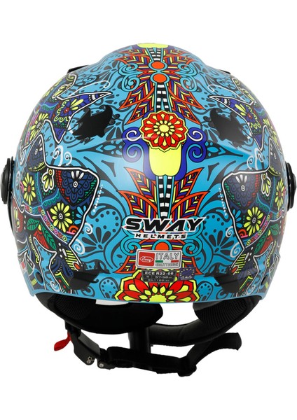 Sw 765 Spring Blue Güneş Vizörlü Yarım Motosiklet Kaskı - L modelleri