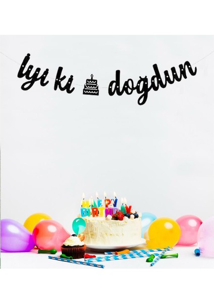Iyiki doğdun siyah kaligrafi banner