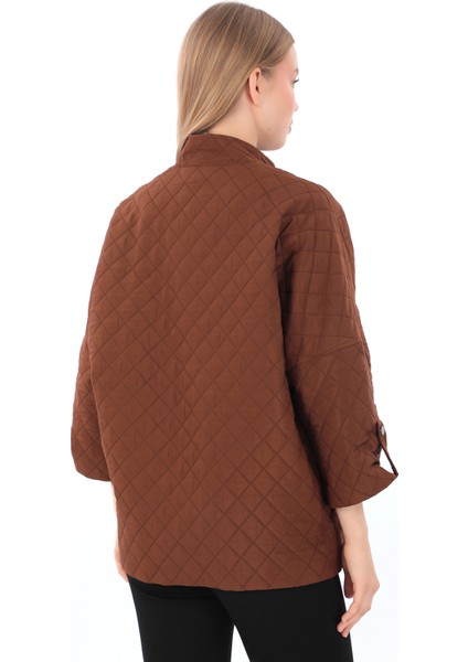 Kadın Cepli Oversize Fermuarlı Içi Astarlı Kapitone Mont