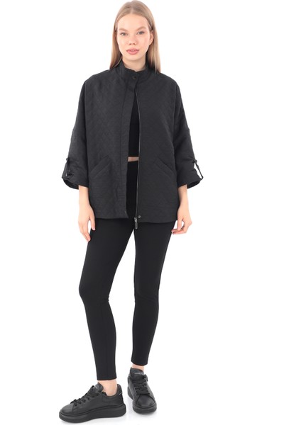 Kadın Cepli Oversize Fermuarlı Içi Astarlı Kapitone Mont