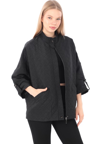 Kadın Cepli Oversize Fermuarlı Içi Astarlı Kapitone Mont