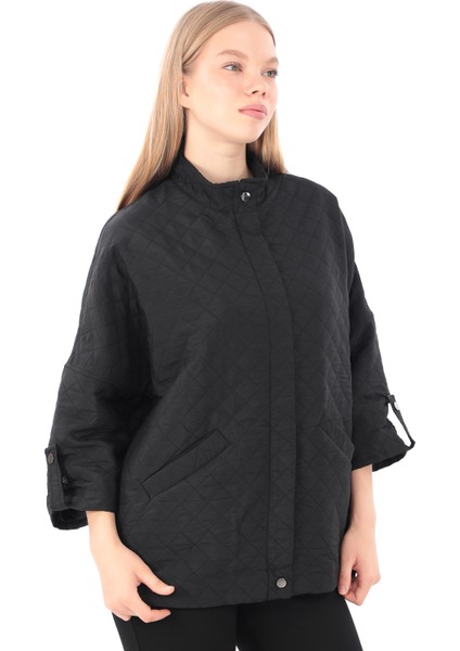 Kadın Cepli Oversize Fermuarlı Içi Astarlı Kapitone Mont