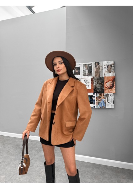 Açık Taba Oversize Süet Blazer Ceket fiyatları