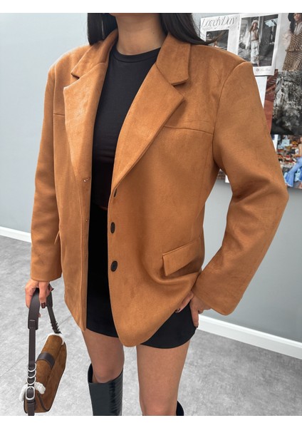 Açık Taba Oversize Süet Blazer Ceket modelleri