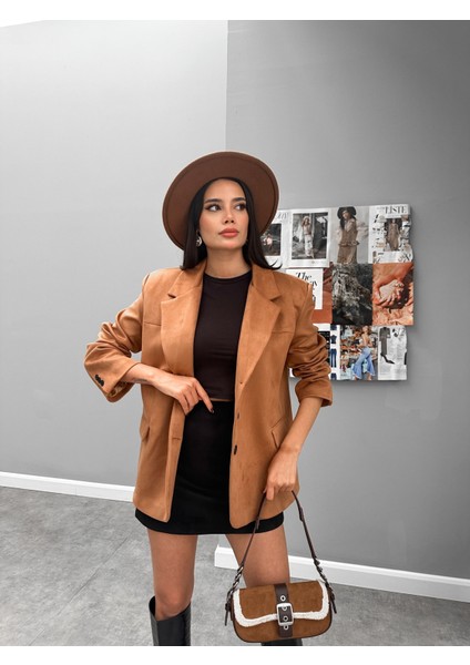 Açık Taba Oversize Süet Blazer Ceket fırsatları