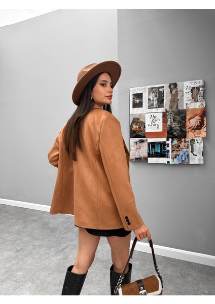 Açık Taba Oversize Süet Blazer Ceket indirimleri