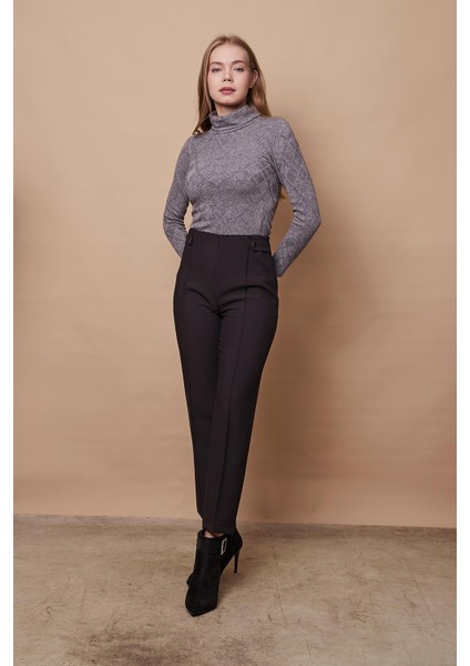 Kadın Desenli Esnek Yumuşak Dokulu Triko Tam Balıkçı Uzun Kol Bluz-Gri modelleri