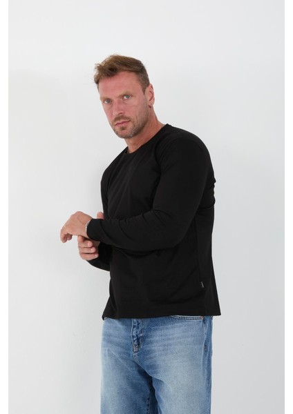 İnterlok Kumaş İnce Uzun Kollu Erkek Sweatshirt - Siyah modelleri