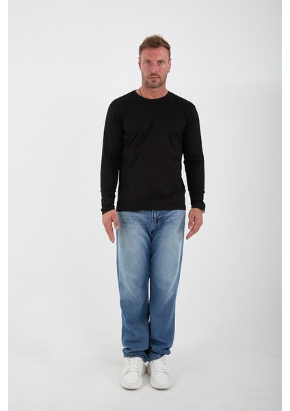 İnterlok Kumaş İnce Uzun Kollu Erkek Sweatshirt - Siyah fırsatları