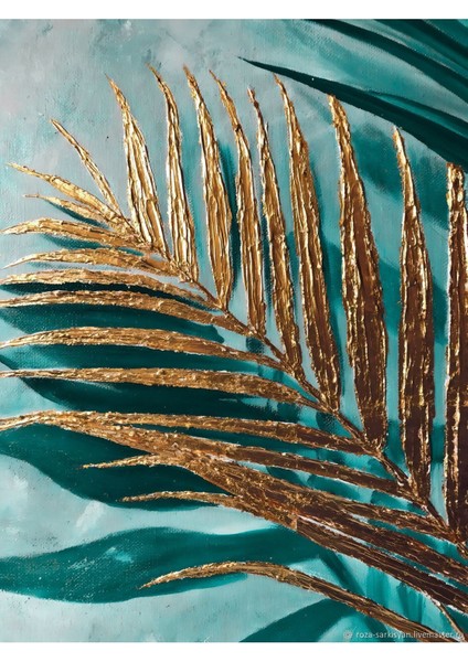 |turkuaz-Gold Kombini Çiçek Yaprak|çerçeveli Temperli Cam Tablo 3lü Yatay fırsatları