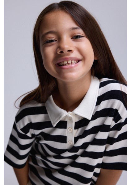 (Kids Girl) Çizgili Fitilli Polo modelleri