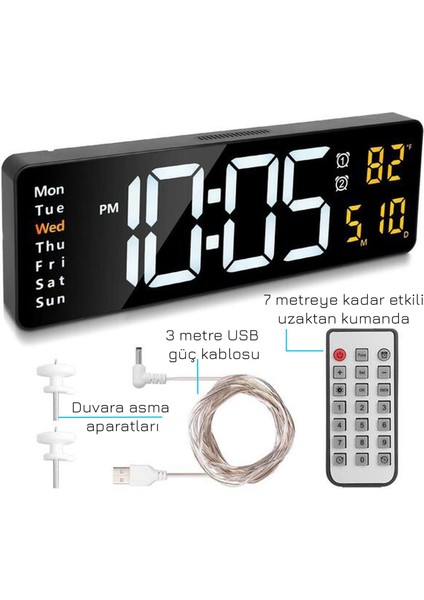 Kumandalı Büyük Hd LED Ekranlı Dijital Masa Duvar Saati Elektronik Saat Sıcaklık Tarih Turuncu modelleri