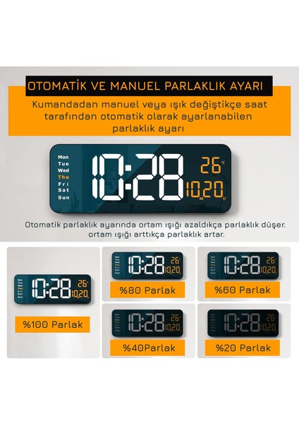 Kumandalı Büyük Hd LED Ekranlı Dijital Masa Duvar Saati Elektronik Saat Sıcaklık Tarih Turuncu indirimleri