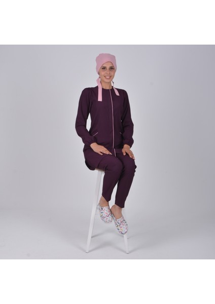 Patlıcan Moru Soft Likra Tesettür Üniforma Takım